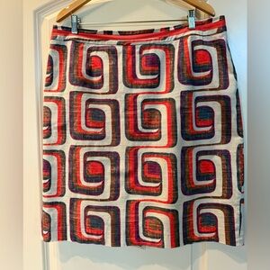 Geometric Sz 14 Patterned Pencil Skirt - Red and Brown